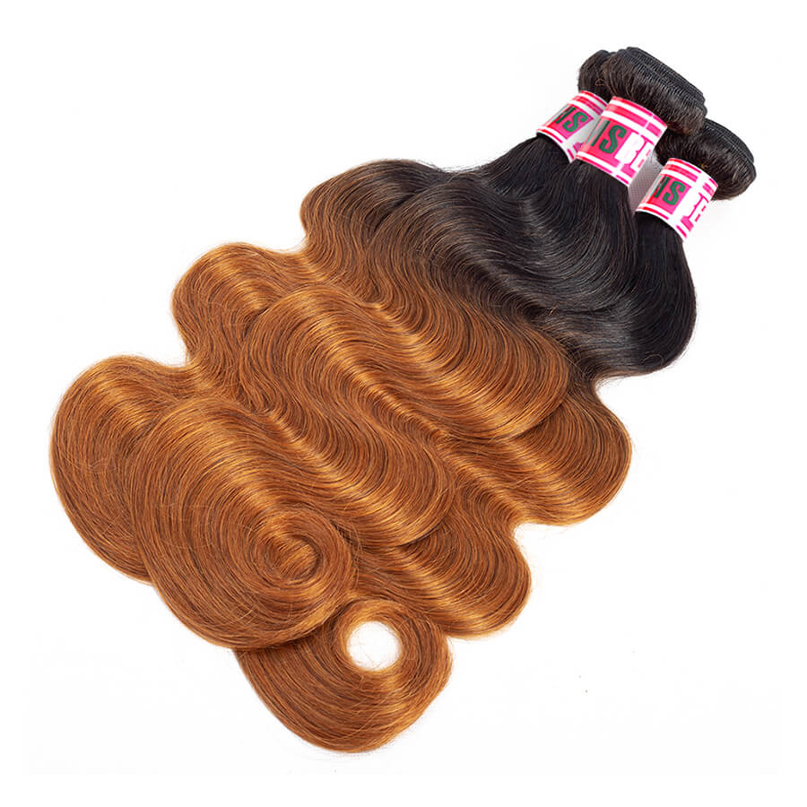 Msbeauty Body Wave T1B/30 Ombre Amber Hair Bundles 3 Pcs With 4x4 Lace Closure Free Shipping - MSBEAUTY HAIR