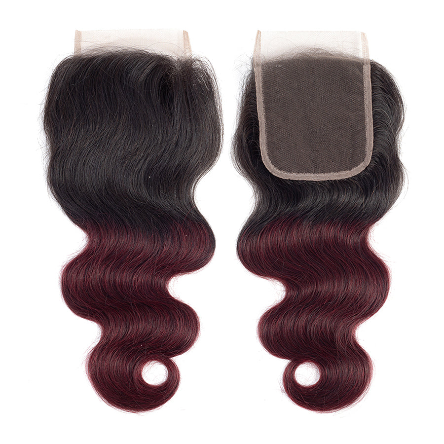 Msbeauty Brazilian Hair Body Wave Burguandy Hair Bundles Ombre Color With 8A 4X4 Lace Closure - MSBEAUTY HAIR