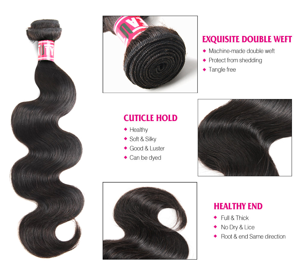 Msbeauty Brazilian Body Wave 3 Bundles Hair Weaves With 4x4 Free Part Lace Closure Natural Black - MSBEAUTY HAIR