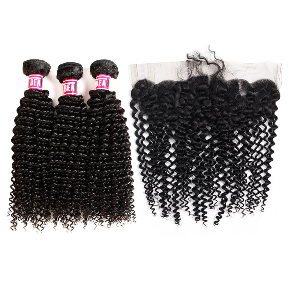 Msbeauty Brazilian Kinky Curly Human Hair Bundles 3 Pcs Sale With 13*4 Frontal Lace Closure - MSBEAUTY HAIR
