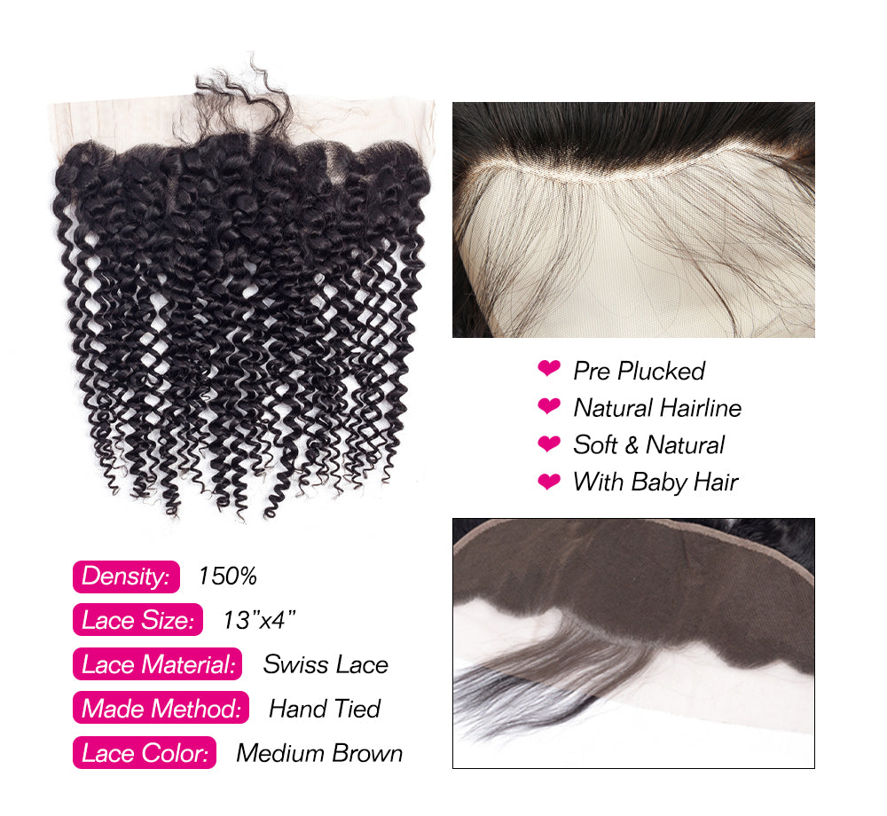 Msbeauty Brazilian Kinky Curly Human Hair Bundles 3 Pcs Sale With 13*4 Frontal Lace Closure - MSBEAUTY HAIR
