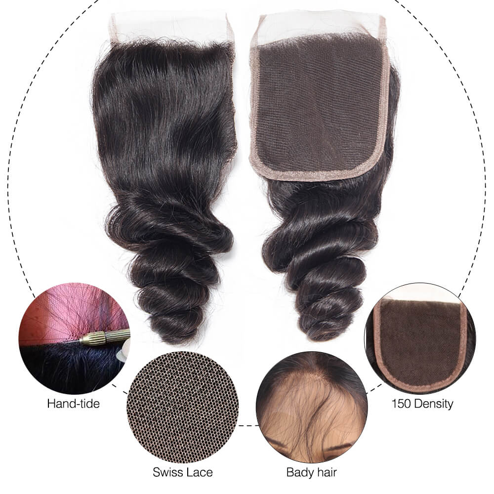 Msbeauty 8A Brazilian Remy Loose Wave Human Hair 3 Pcs With Lace Closure Baby Hair Pre Plucked - MSBEAUTY HAIR