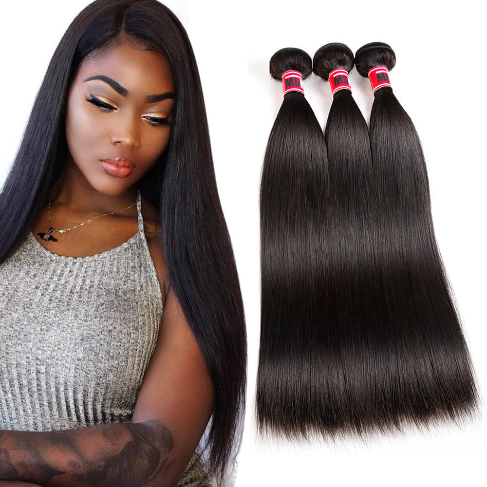 Msbeauty Brazilian Bundles Unprocess Human Hair 4Pcs/Pack Straight 8"-30" Long Natural Black 1B - MSBEAUTY HAIR