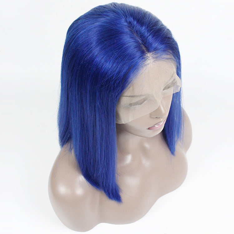 Msbeauty Royal Ombre Blue Lace Front Bob Straight Wig With Black Roots 170% Density - MSBEAUTY HAIR