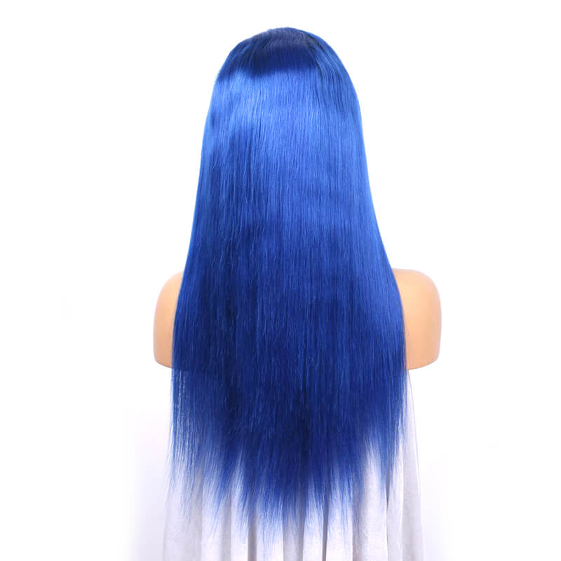 Msbeauty Color Ombre Blue Lace Front Human Hair Straight Wig - MSBEAUTY HAIR