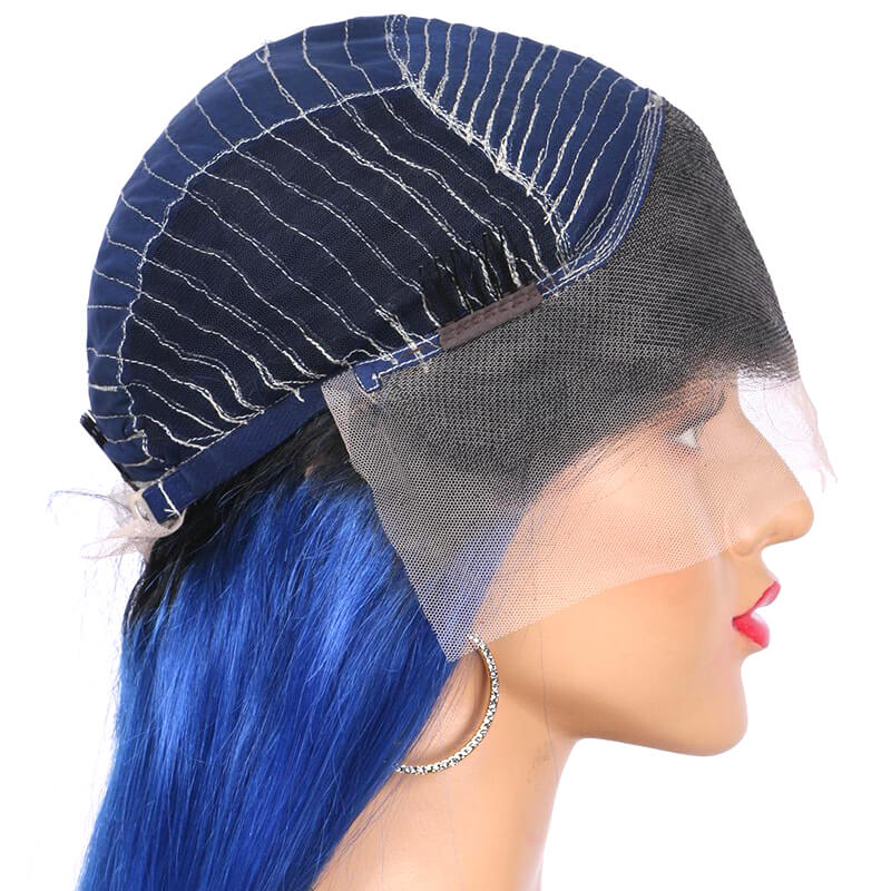 Msbeauty Color Ombre Blue Lace Front Human Hair Straight Wig - MSBEAUTY HAIR