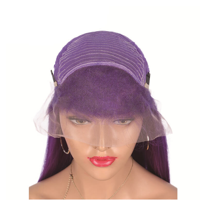 Msbeauty Virgin Human Hair Quality Purple Color Lace Front Straight Wig - MSBEAUTY HAIR