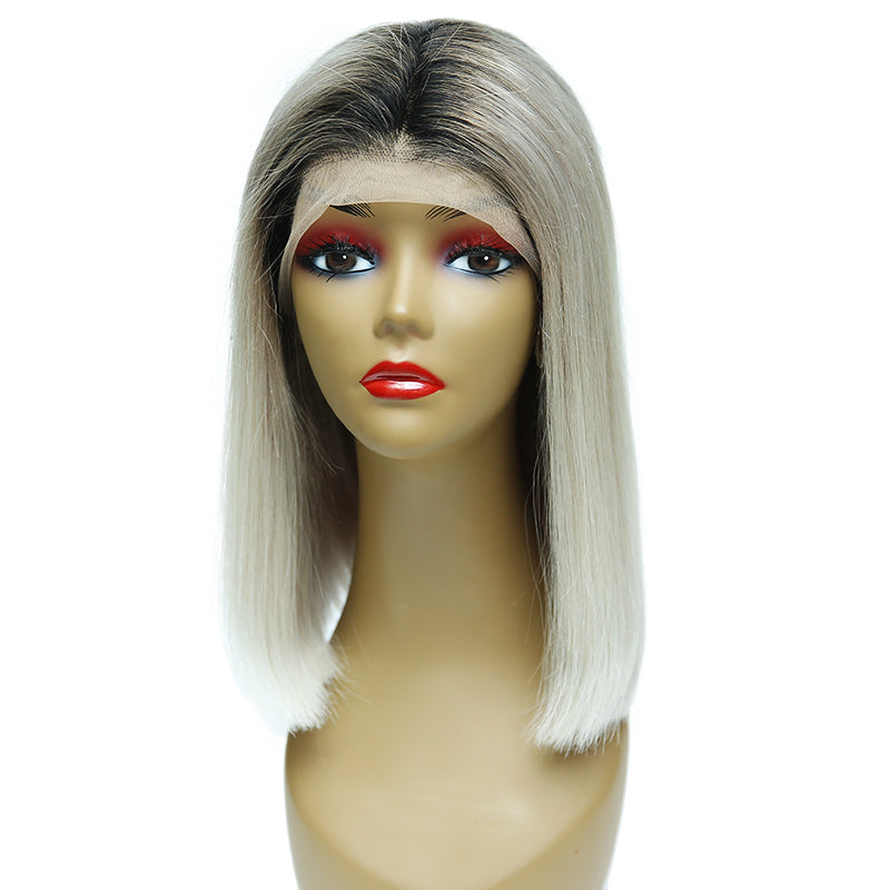 Msbeauty 2019 Trendy Wig Lace Front Bob T1B/SILVER Human Hair Wig With Black Roots - MSBEAUTY HAIR