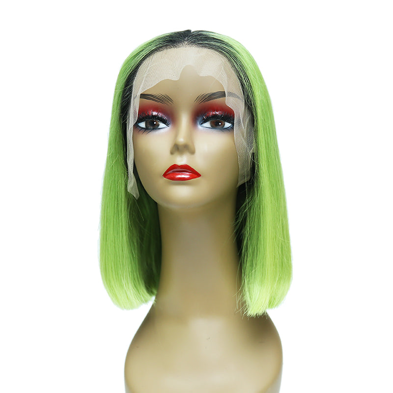 Msbeauty Summer Lace Front Wig New Color Neon Green Human Hair Wig Straight Bob Short Cut - MSBEAUTY HAIR