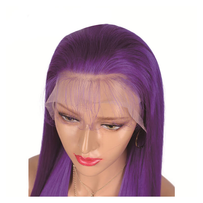 Msbeauty Virgin Human Hair Quality Purple Color Lace Front Straight Wig - MSBEAUTY HAIR