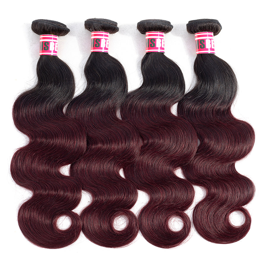 Msbeauty Brazilian Hair Body Wave Burguandy Hair Bundles Ombre Color With 8A 4X4 Lace Closure - MSBEAUTY HAIR