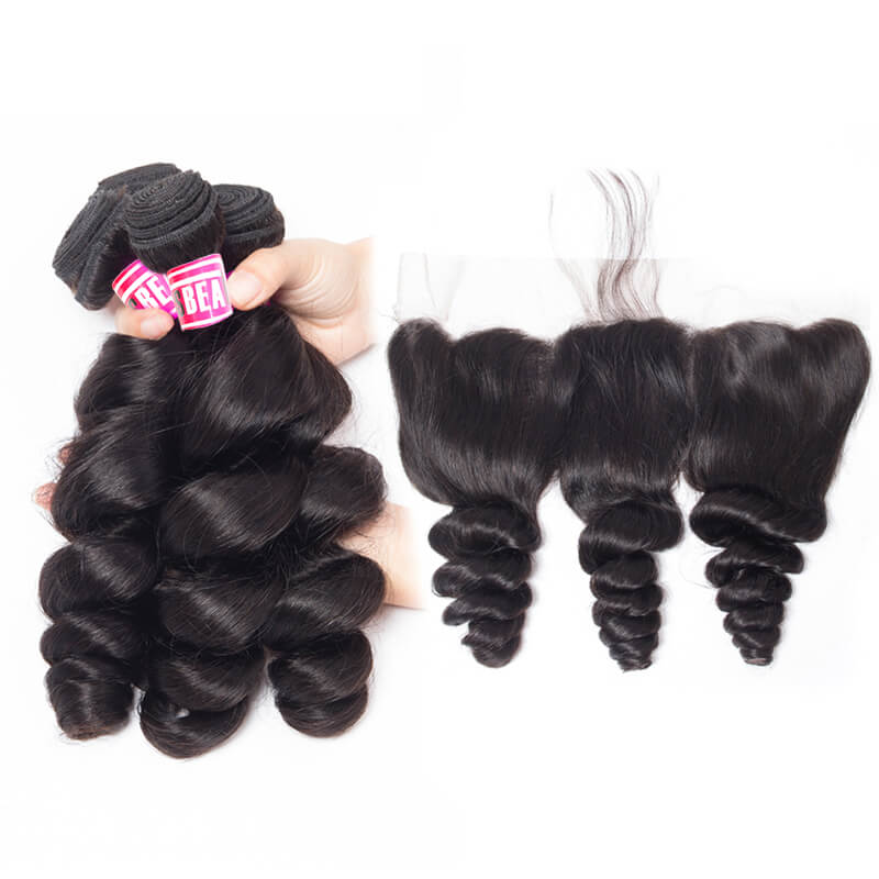 Msbeauty Loose Wave Indian Remy Bundles 3 Pcs With Free 13x4 Lace Frontal Closure Long Wavy - MSBEAUTY HAIR