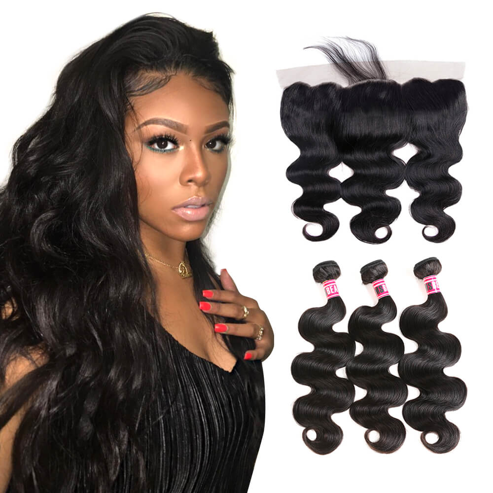 Msbeauty Body Wave Brazilian Remy Hair 3 Pcs With 13x4 Pre Plucked 8A Lace Frontal Closure - MSBEAUTY HAIR