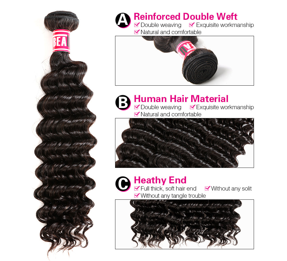 Msbeauty Malaysian Deep Wave 3 Bundles With Lace Closure Virgin Remy Human Hair - MSBEAUTY HAIR