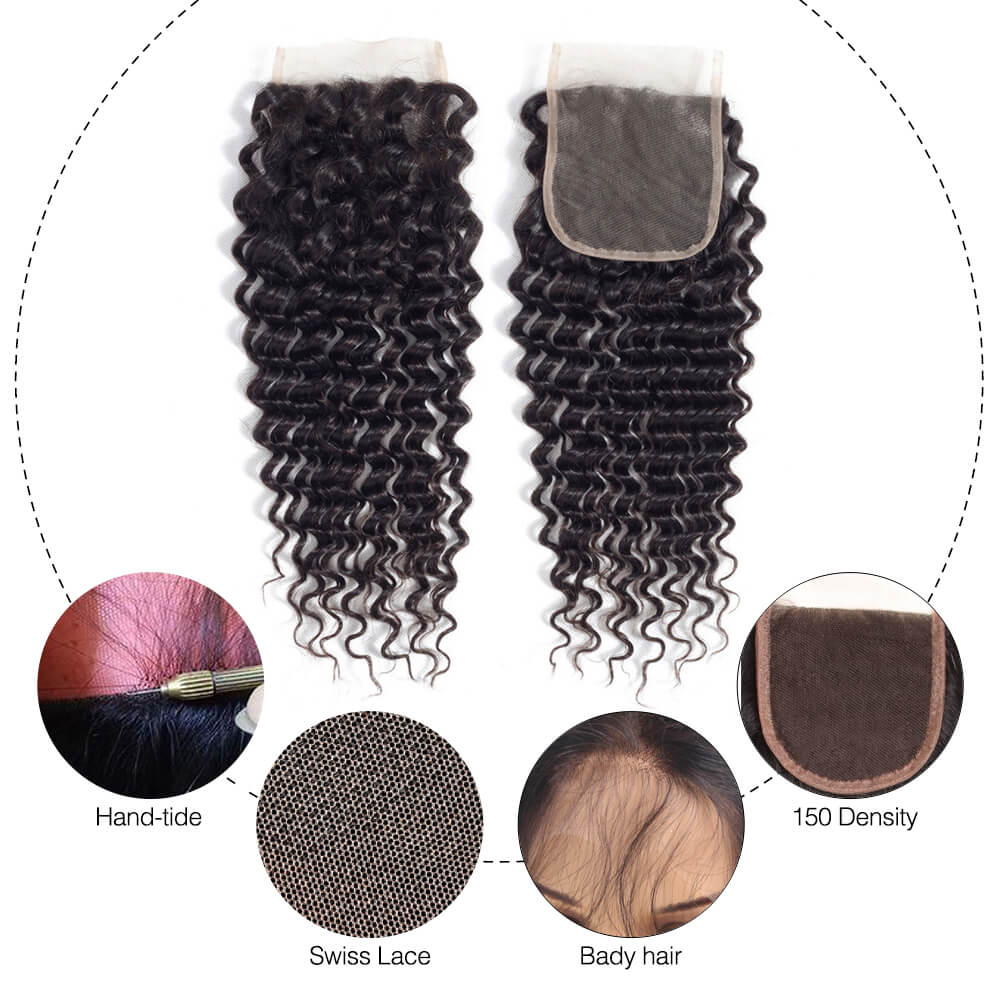 Msbeauty Malaysian Deep Wave 3 Bundles With Lace Closure Virgin Remy Human Hair - MSBEAUTY HAIR