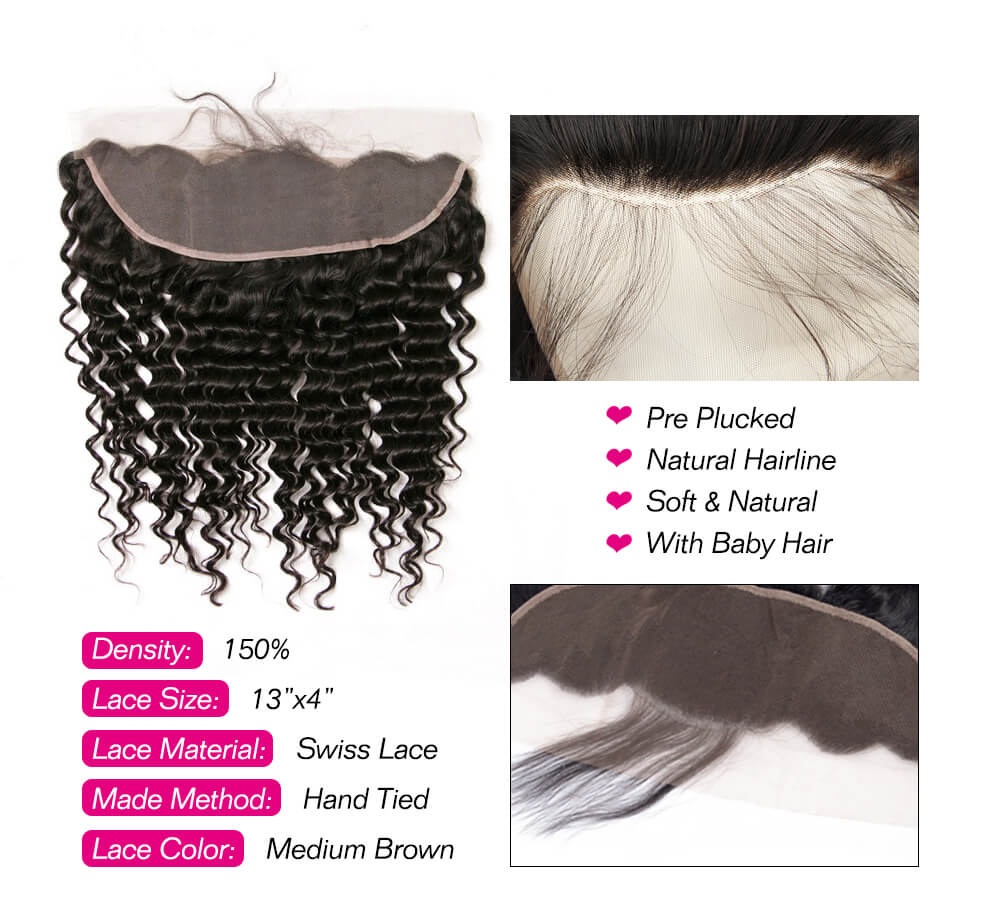 Msbeauty Virgin Brazilian Hair Deep Wave 3 Bundles And 13*4 Lace Frontal Closure - MSBEAUTY HAIR