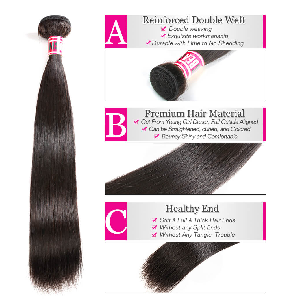 Msbeauty Peruvian Straight Remy 3 Bundles And 13*4 Lace Frontal 10"-20" Hair Closure - MSBEAUTY HAIR